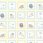 Baby sheep boxes pastel blue yellow grey periwinkle frames buttercream fabric for baby quilts cushions nursery décor and patchwork projects