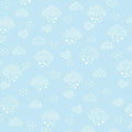Illustrated white clouds hearts stars baby blue fabric for baby quilts nursery décor and patchwork sewing projects