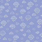 Illustrated white clouds hearts stars periwinkle blue fabric for baby quilts nursery décor and patchwork sewing projects