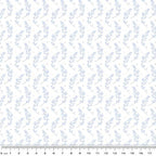 Blue grey leaf sprig white fabric for baby quilts nursery décor sashing and patchwork sewing projects
