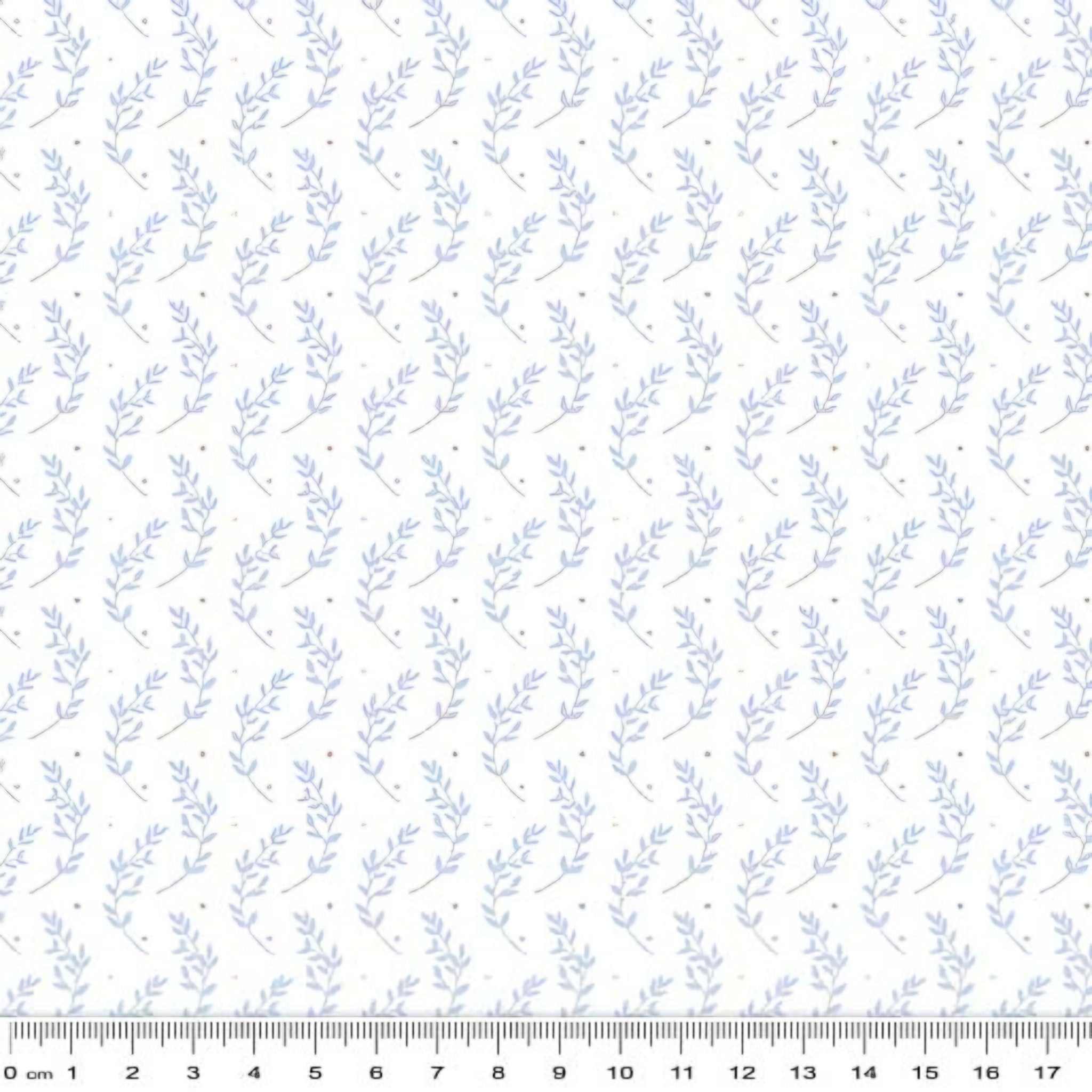 Blue grey leaf sprig white fabric for baby quilts nursery décor sashing and patchwork sewing projects