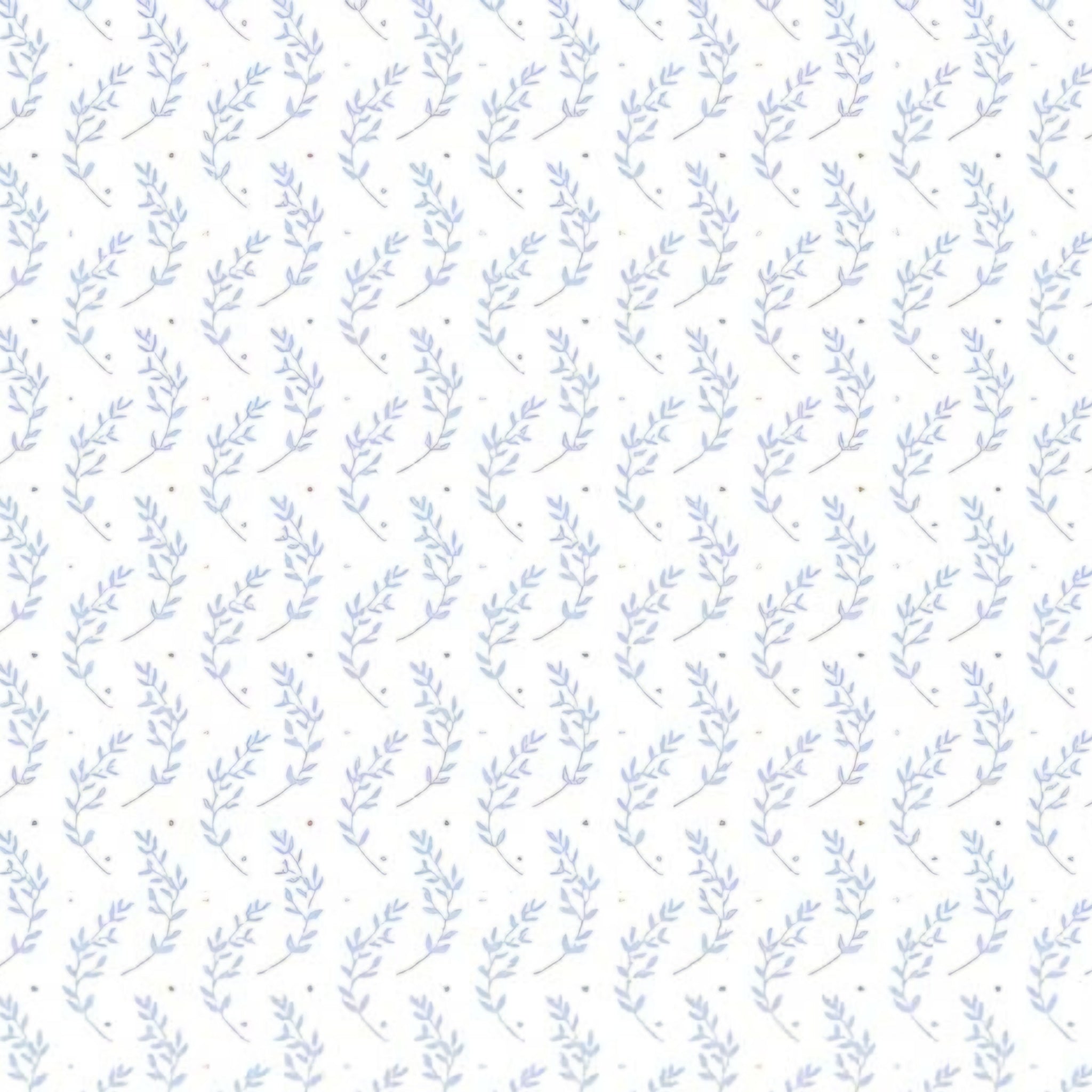 Blue grey leaf sprig white fabric for baby quilts nursery décor sashing and patchwork sewing projects