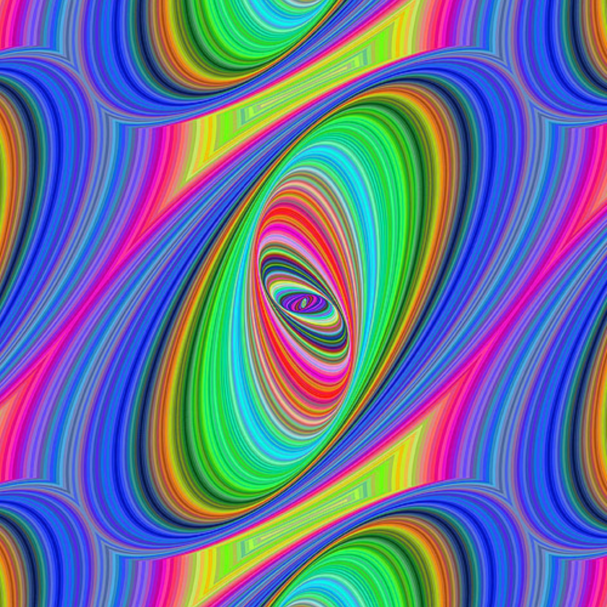 Psychedelic rainbow spirals digital print in vibrant multi colours for modern quilts and patchwork sewing projects