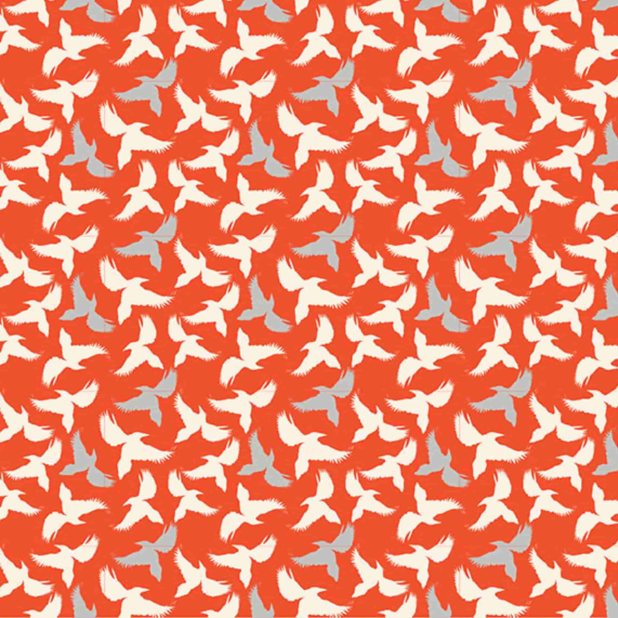 Flying bird fabric close-up magpie silhouette flock red cotton for Australiana quilting patchwork material