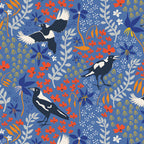 Magpie fabric detail Australiana native bird wings feathers botanical floral blue cotton quilting material