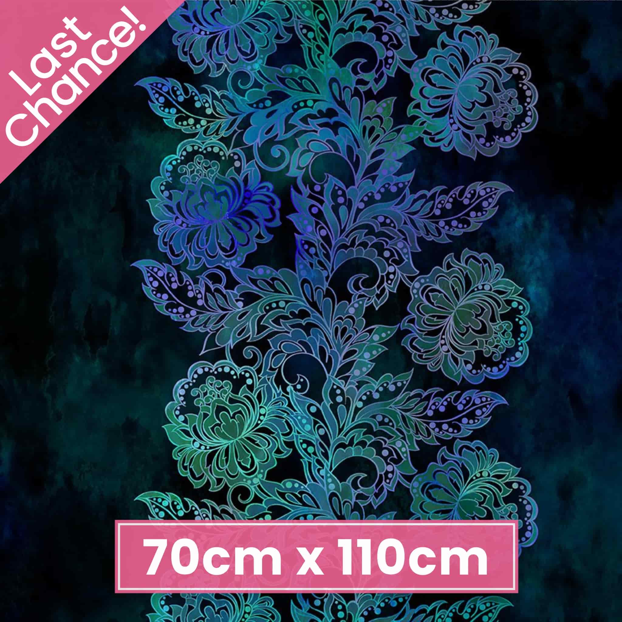 Intricate blue floral tapestry border print quilting cotton fabric for decorative borders