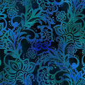 Teal cobalt blue floral scrollwork paisley leaves deep navy background digitally printed brocade quilting fabric Jason Yenter In The Beginning Fabrics
