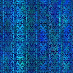 Classic damask motifs alternating teal cobalt blue vertical stripes deep navy background digitally printed quilting fabric Jason Yenter In The Beginning Fabrics
