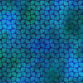 Packed fan-shaped leaves teal emerald green cobalt blue deep navy background digitally printed blender quilting fabric Jason Yenter In The Beginning Fabrics
