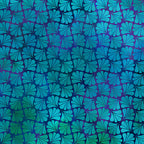 Packed fan-shaped leaves teal emerald green cobalt blue deep navy background digitally printed blender quilting fabric Jason Yenter In The Beginning Fabrics
