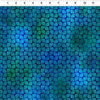 Packed fan-shaped leaves teal emerald green cobalt blue deep navy background digitally printed blender quilting fabric Jason Yenter In The Beginning Fabrics