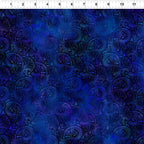 Art Nouveau floral scrolls feathery leaves cobalt violet blue midnight navy digitally printed blender quilting fabric Jason Yenter In The Beginning Fabrics