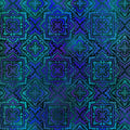 Kaleidoscopic medallions cobalt blue teal emerald violet Moroccan tile mandala dark background digitally printed quilting fabric Jason Yenter In The Beginning Fabrics