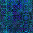 Kaleidoscopic medallions cobalt blue teal emerald violet Moroccan tile mandala dark background digitally printed quilting fabric Jason Yenter In The Beginning Fabrics