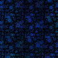 Delicate cobalt blue floral sprigs peony blooms trailing leaves deep black background teal highlights digitally printed blender quilting fabric Jason Yenter In The Beginning Fabrics