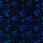 Delicate cobalt blue floral sprigs peony blooms trailing leaves deep black background teal highlights digitally printed blender quilting fabric Jason Yenter In The Beginning Fabrics