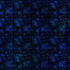 Delicate cobalt blue floral sprigs peony blooms trailing leaves deep black background teal highlights digitally printed blender quilting fabric Jason Yenter In The Beginning Fabrics