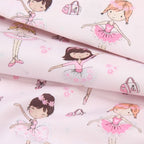 Ballerinas in pink tutus with silver glitter ballet slippers dance bags and flowers on pale pink fabric for girls quilts ballet bags and cushion covers