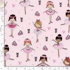 Ballerinas in pink tutus with silver glitter ballet slippers dance bags and flowers on pale pink fabric for girls quilts ballet bags and cushion covers