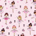 Ballerinas in pink tutus with silver glitter ballet slippers dance bags and flowers on pale pink fabric for girls quilts ballet bags and cushion covers