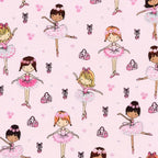 Ballerinas in pink tutus with silver glitter ballet slippers dance bags and flowers on pale pink fabric for girls quilts ballet bags and cushion covers