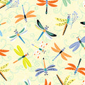 Colourful cartoon dragonflies yellow novelty kids quilting fabric for children's quilts patchwork and novelty sewing projects
