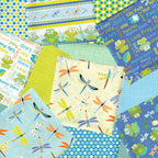 Toadily Cute fat quarter bundle 12 frog dragonfly novelty quilting fabrics blue lime teal for kids baby quilts and patchwork projects
