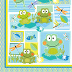 Cute frog dragonfly fish turtle panel fabric blue lime teal kids baby quilt panel for boys' quilts wall hangings and nursery gifts