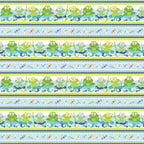 Frog dragonfly novelty stripe border quilting fabric blue lime yellow white for kids boys baby quilts borders and patchwork projects