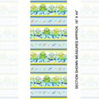 Frog dragonfly novelty stripe border quilting fabric blue lime yellow white for kids boys baby quilts borders and patchwork projects