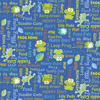 Frog words hop leap ribbit novelty kids quilting fabric blue for boys' quilts children's patchwork and novelty sewing projects