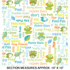 Frog words hop leap ribbit novelty kids quilting fabric white for boys' quilts children's patchwork and novelty sewing projects