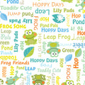 Frog words hop leap ribbit novelty kids quilting fabric white for boys' quilts children's patchwork and novelty sewing projects