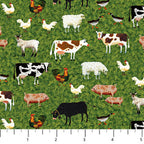 Farm animals fabric cows sheep pigs chickens green pasture fabric for children's quilts nursery décor and farm-themed projects