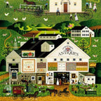 Town and Country panel Charles Wysocki red barn farmhouse covered bridge antiques shop fabric for wall hangings and country-themed quilts