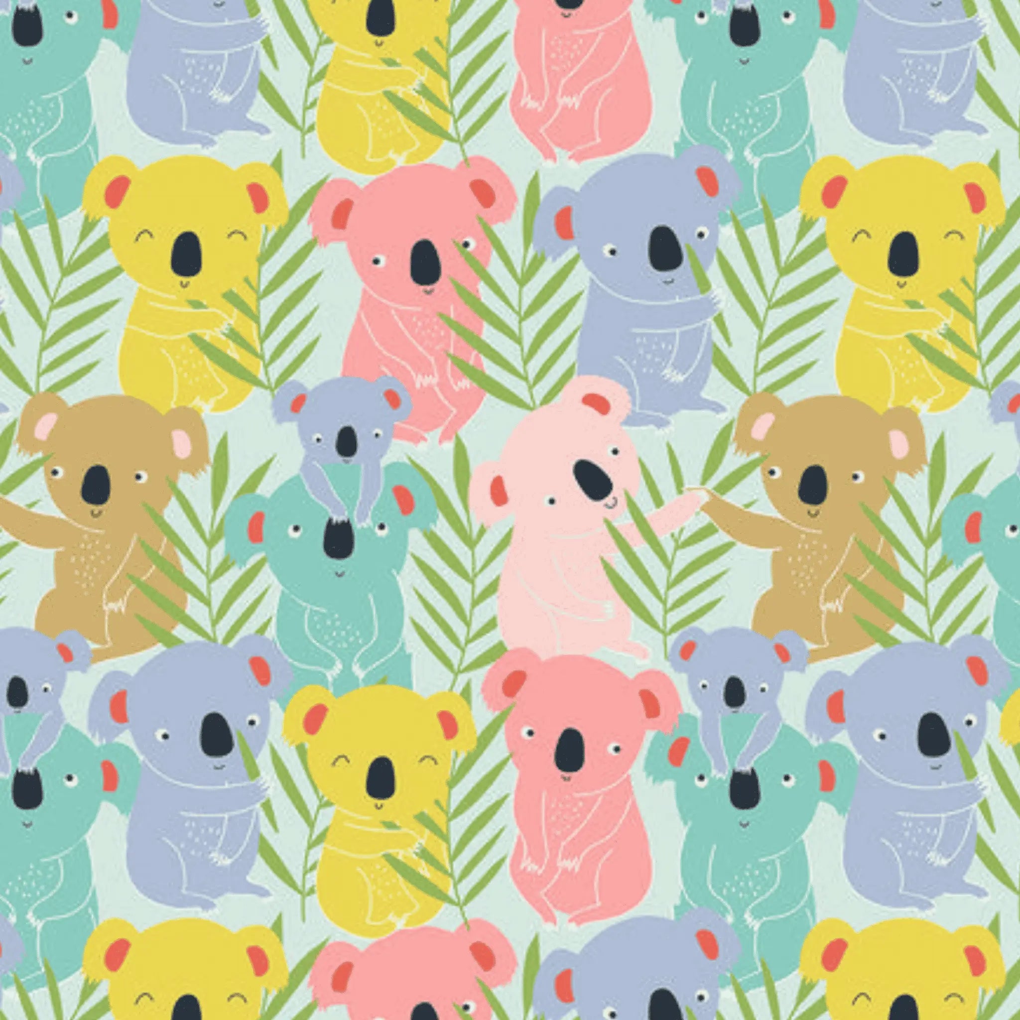 Tree Huggers Cute Koalas Australiana Aqua - Maude Asbury Blend - Three Wishes Patchwork Fabric