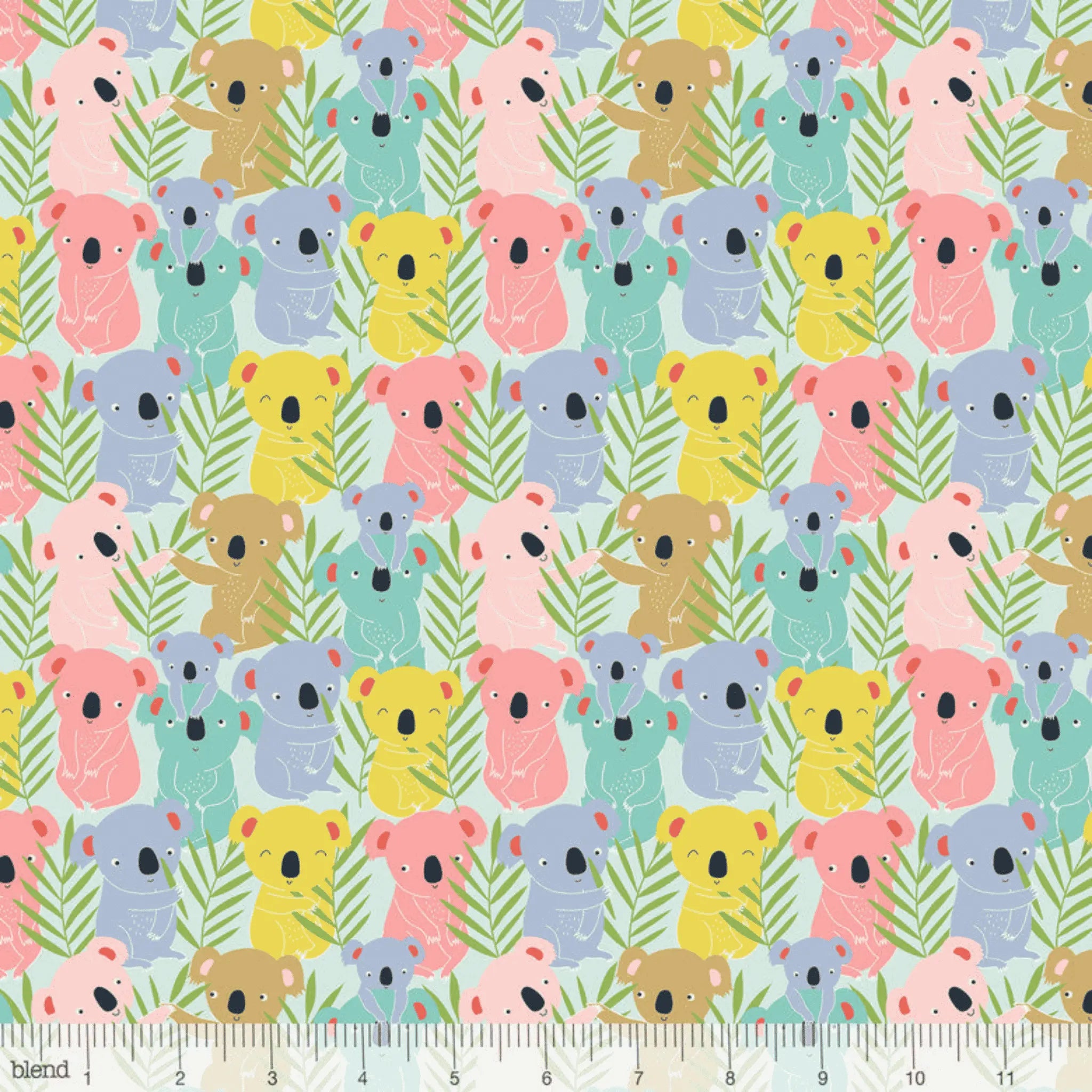 Tree Huggers Lazy Days Koalas Aqua - Maude Asbury Blend Fabrics - Three Wishes Patchwork Fabric