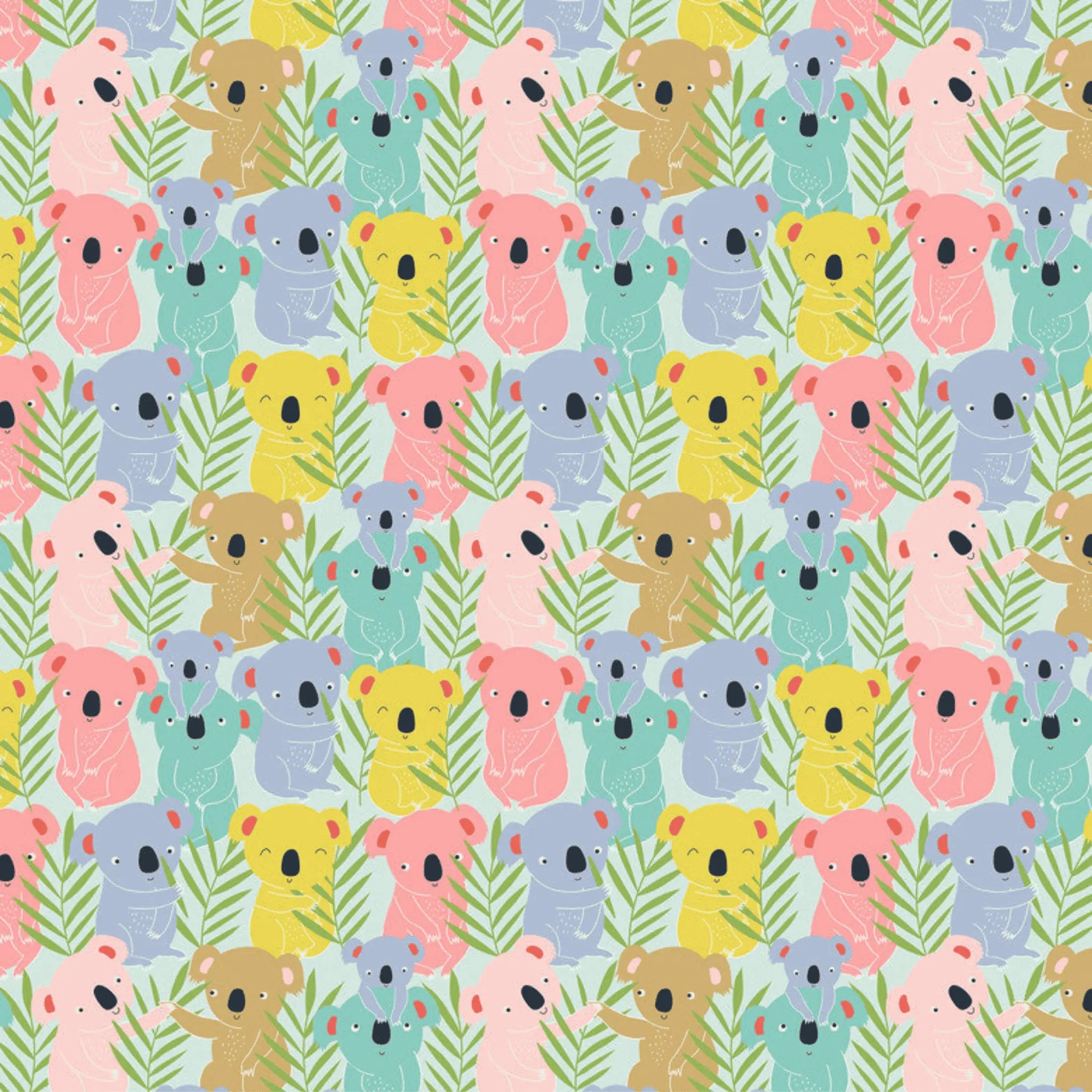 Tree Huggers Lazy Days Koalas Aqua - Maude Asbury Blend Fabrics - Three Wishes Patchwork Fabric