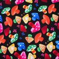 Retro magic mushrooms black red pink yellow green blue fabric for sixties quilts tote bags patchwork sewing projects