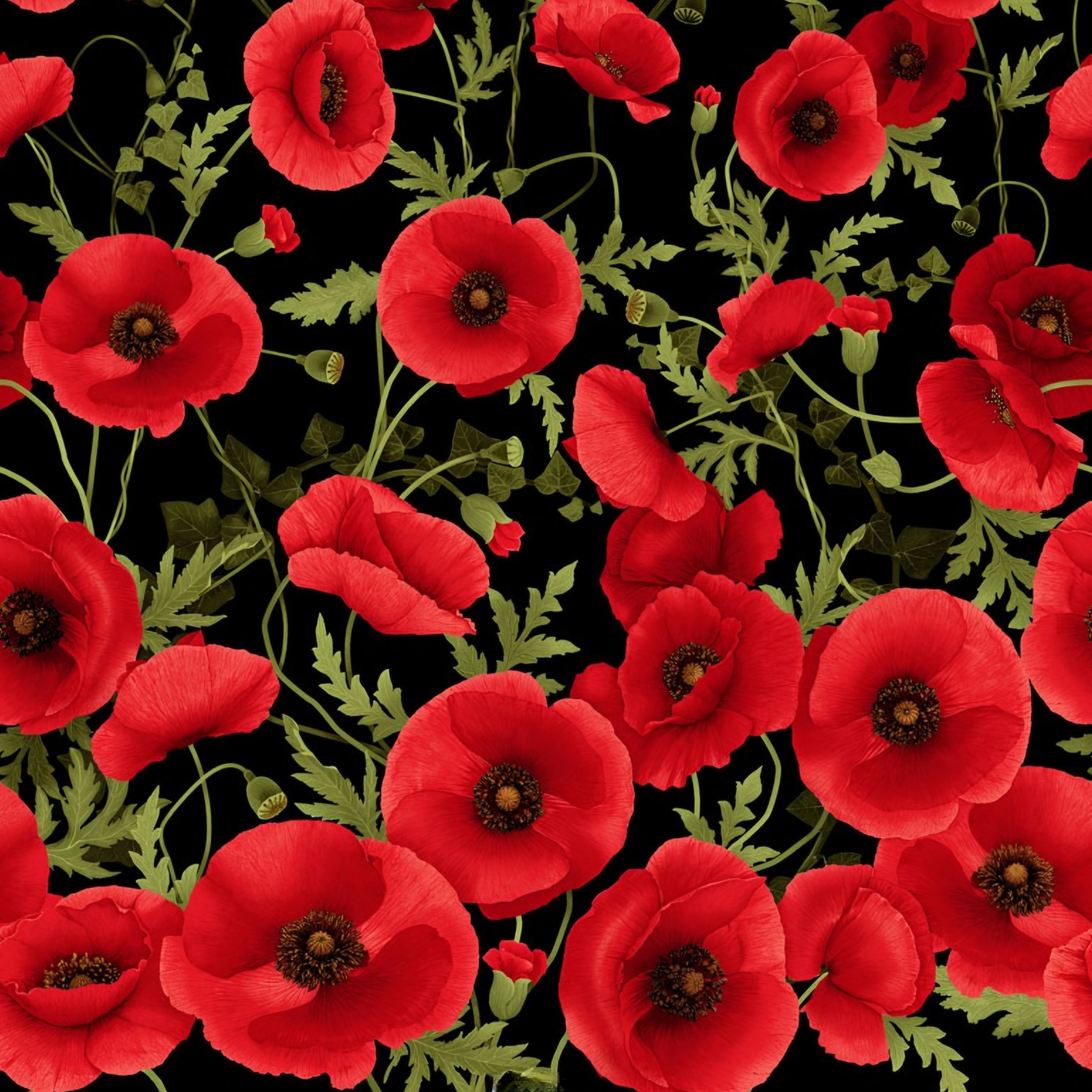 Red poppy field panel fiery orange red gold sunset sky digital print fabric for ANZAC quilts remembrance wall hangings and poppy tribute projects