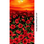 Red poppy field panel fiery orange red gold sunset sky digital print fabric for ANZAC quilts remembrance wall hangings and poppy tribute projects