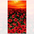 Red poppy field panel fiery orange red gold sunset sky digital print fabric for ANZAC quilts remembrance wall hangings and poppy tribute projects