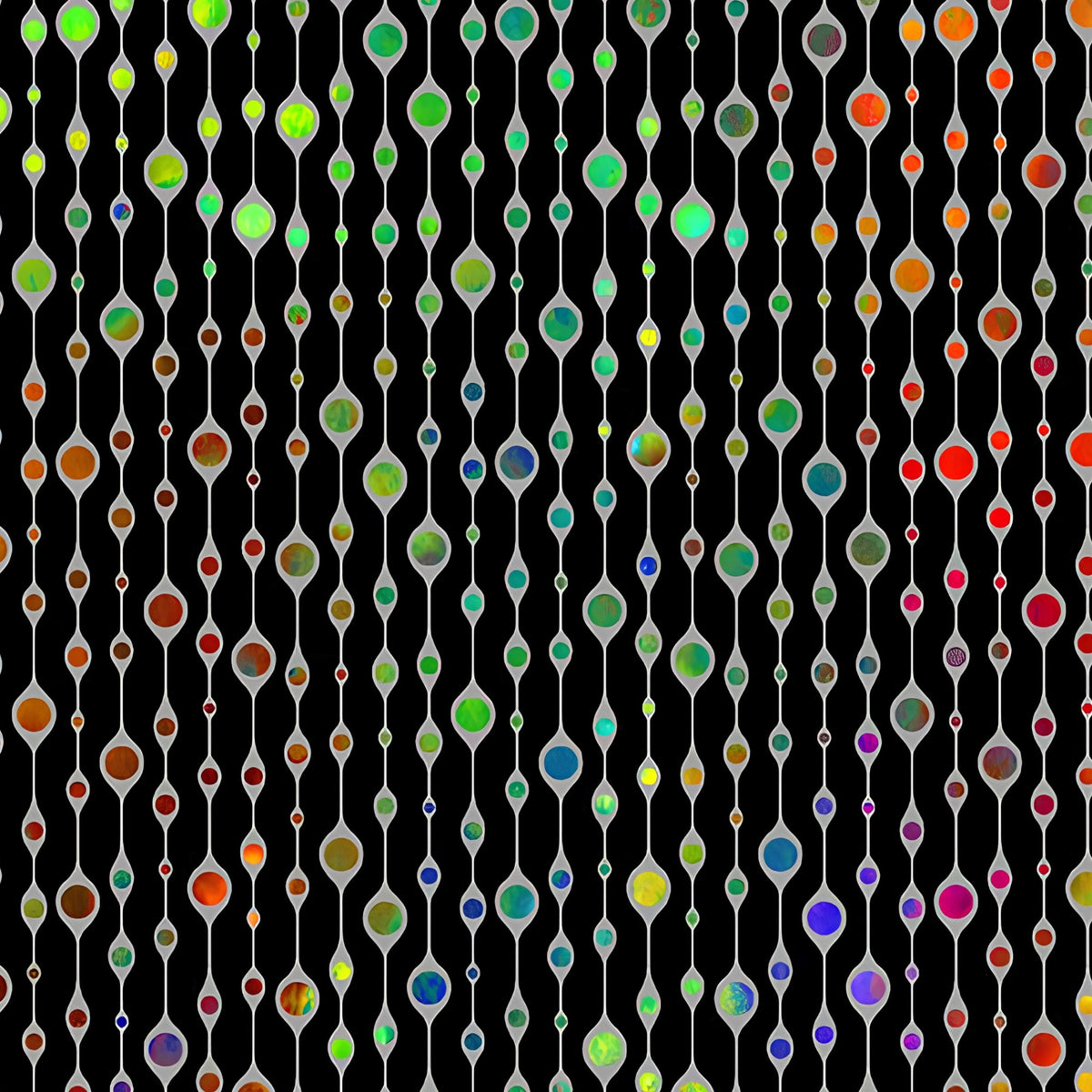 Rainbow jewel bead vertical stripes green orange red blue purple yellow on black digitally printed quilting fabric Jason Yenter In The Beginning Fabrics