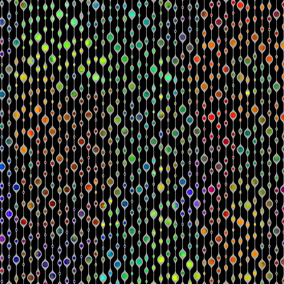 Rainbow jewel bead vertical stripes green orange red blue purple yellow on black digitally printed quilting fabric Jason Yenter In The Beginning Fabrics