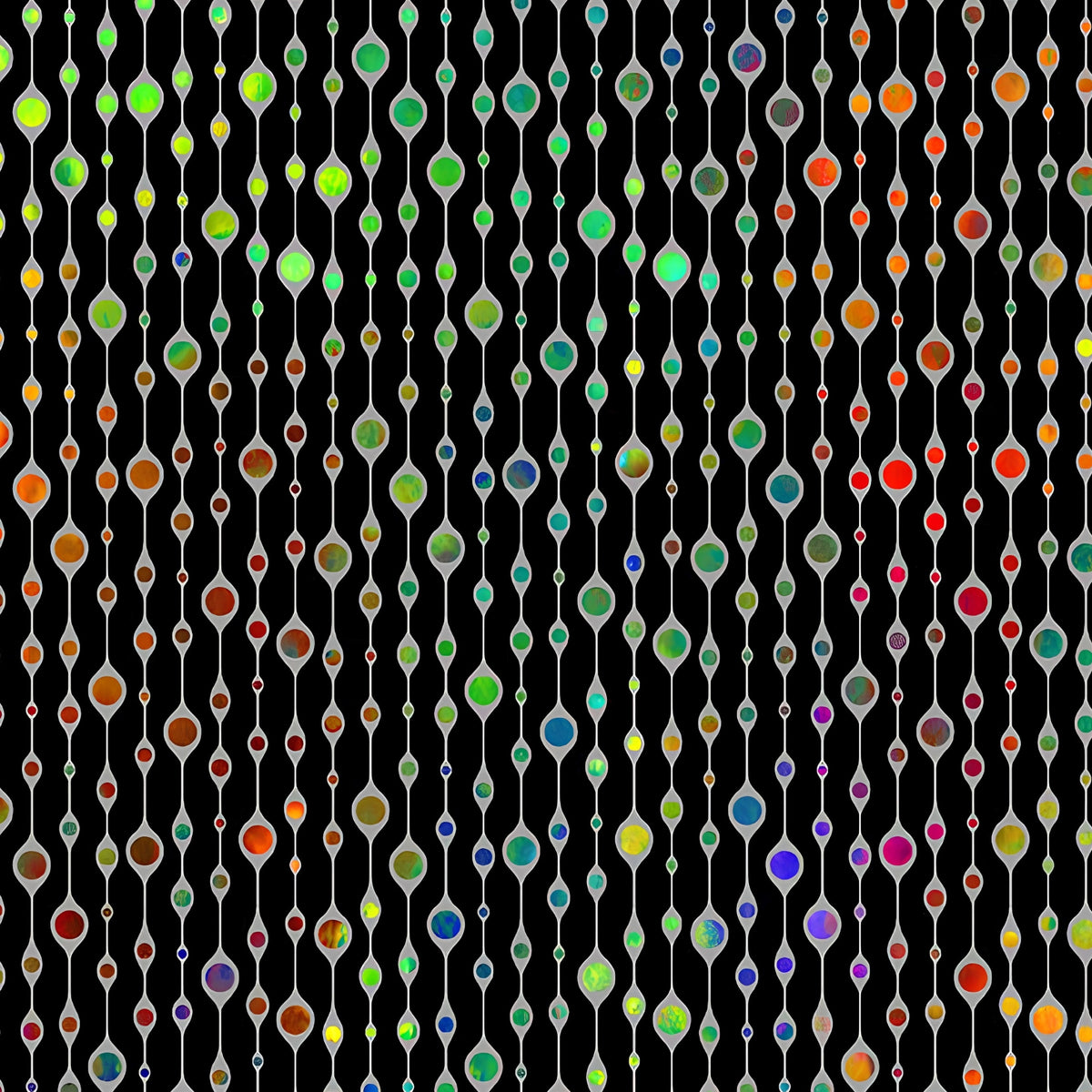 Rainbow jewel bead vertical stripes green orange red blue purple yellow on black digitally printed quilting fabric Jason Yenter In The Beginning Fabrics