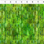 Scattered oval brushstroke dashes forest emerald lime pale mint vivid grass green background digitally printed blender quilting fabric Jason Yenter In The Beginning Fabrics
