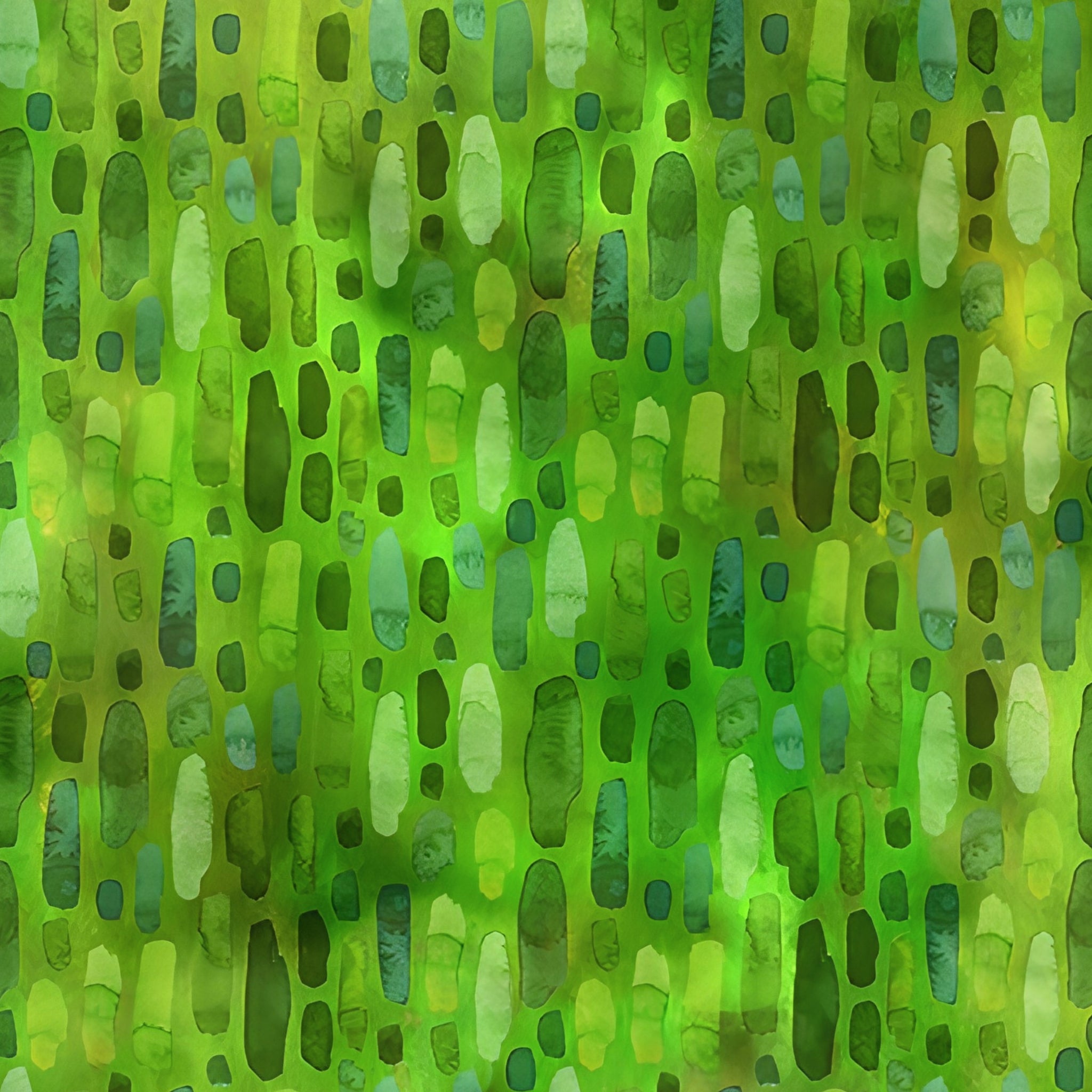 Scattered oval brushstroke dashes forest emerald lime pale mint vivid grass green background digitally printed blender quilting fabric Jason Yenter In The Beginning Fabrics