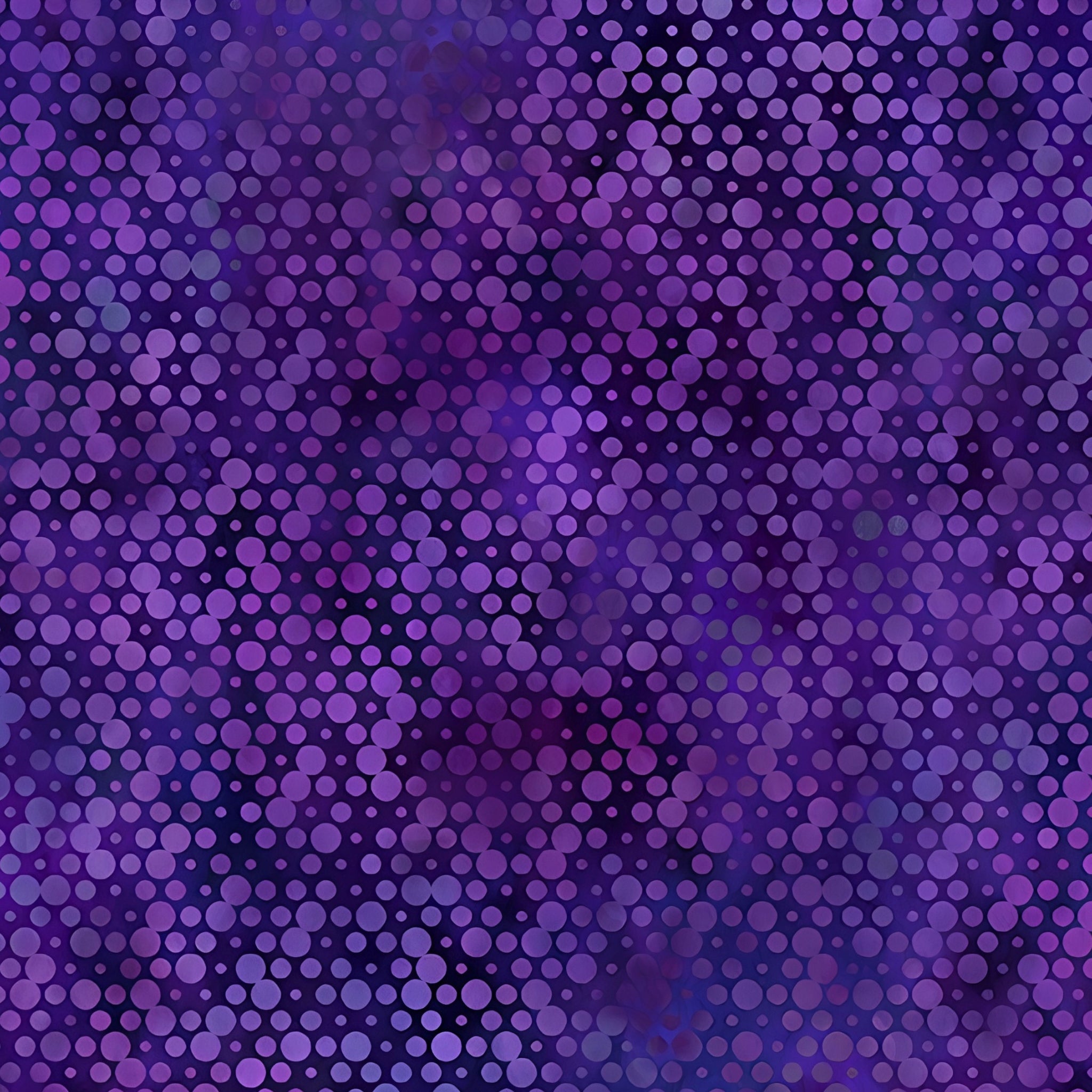 Packed tonal circles varying sizes violet lavender deep indigo dark purple background galaxy effect digitally printed blender quilting fabric Jason Yenter In The Beginning Fabrics