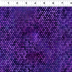 Packed tonal circles varying sizes violet lavender deep indigo dark purple background galaxy effect digitally printed blender quilting fabric Jason Yenter In The Beginning Fabrics