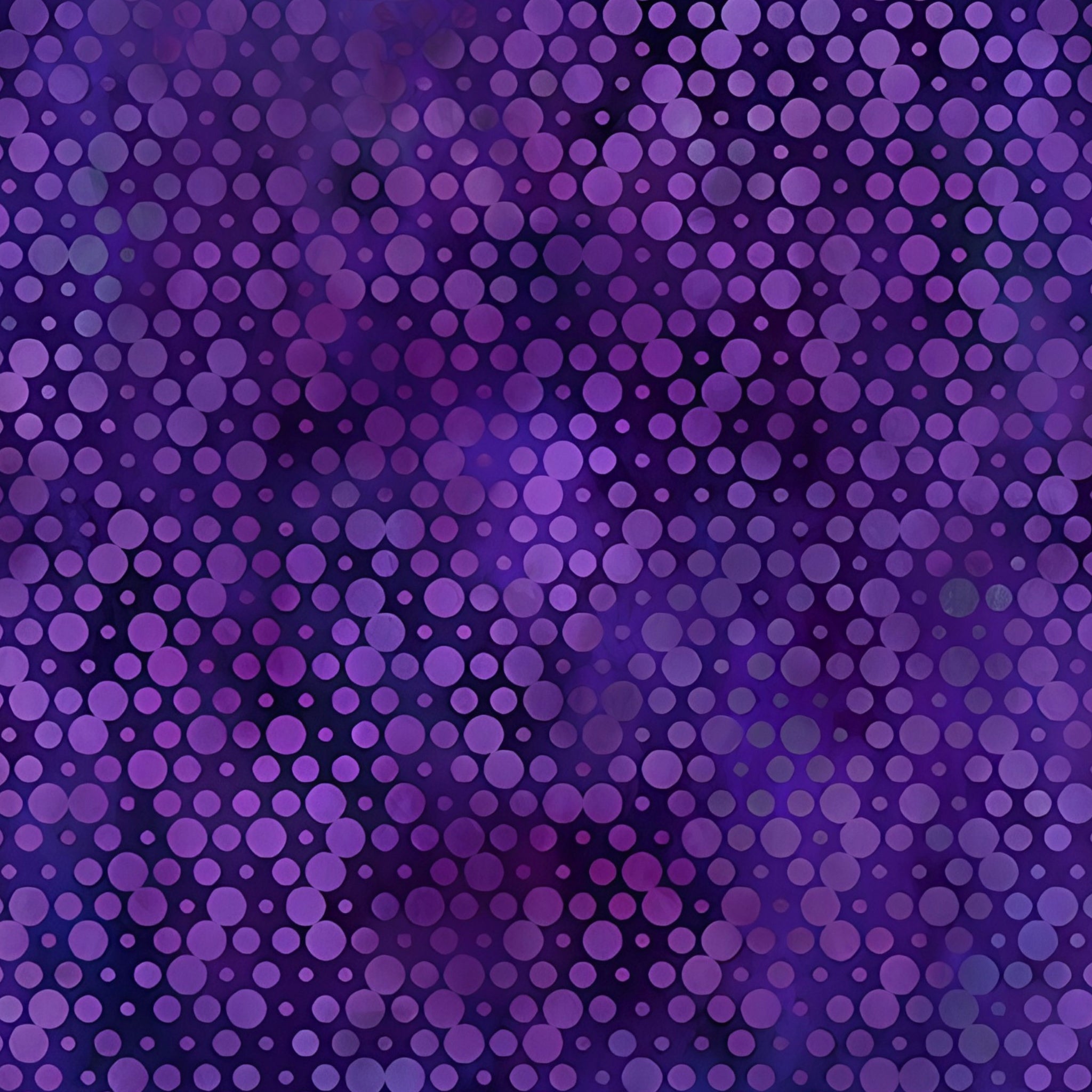 Packed tonal circles varying sizes violet lavender deep indigo dark purple background galaxy effect digitally printed blender quilting fabric Jason Yenter In The Beginning Fabrics
